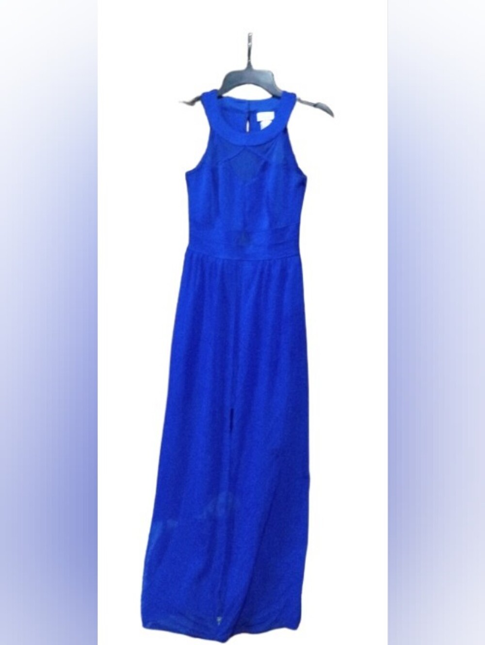 Sweet Storm Royal Blue Mesh‑Neck Dress